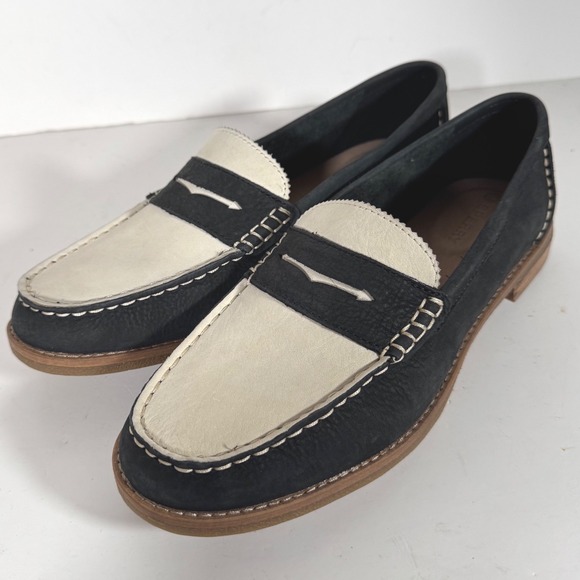 Sperry Shoes - Sperry Seaport Penny Loafer Black Cream Leather Shoes Womens 8.5 Preppy Nautical